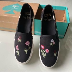 KEDS X KATE SPADE NEW YORK TRIPLE DECKER EMBROIDERY IN BLACK FLORAL